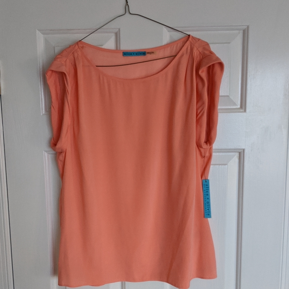 Alica + Olivia Coral silk blouse